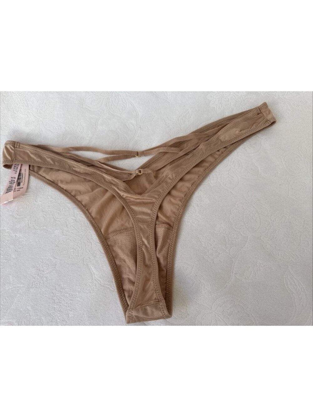 VICTORIA'S SECRET VERY SEXY L NUDE GOLD STRAPPY TANGA SILKY THONG PANTIES NWT